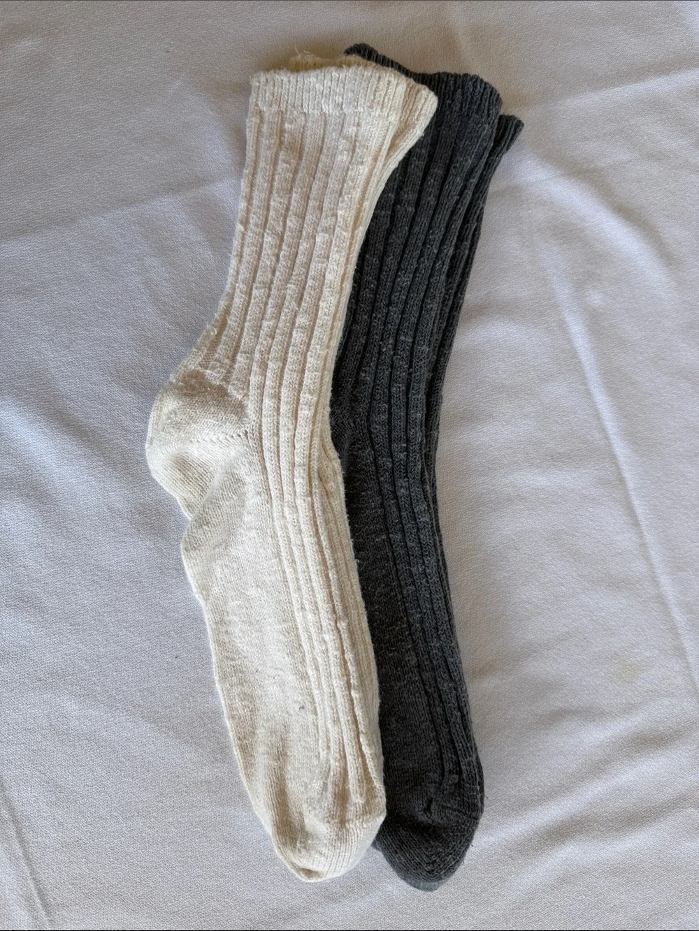 Ladies Ribbed Crew Socks - Cream & Charcoal